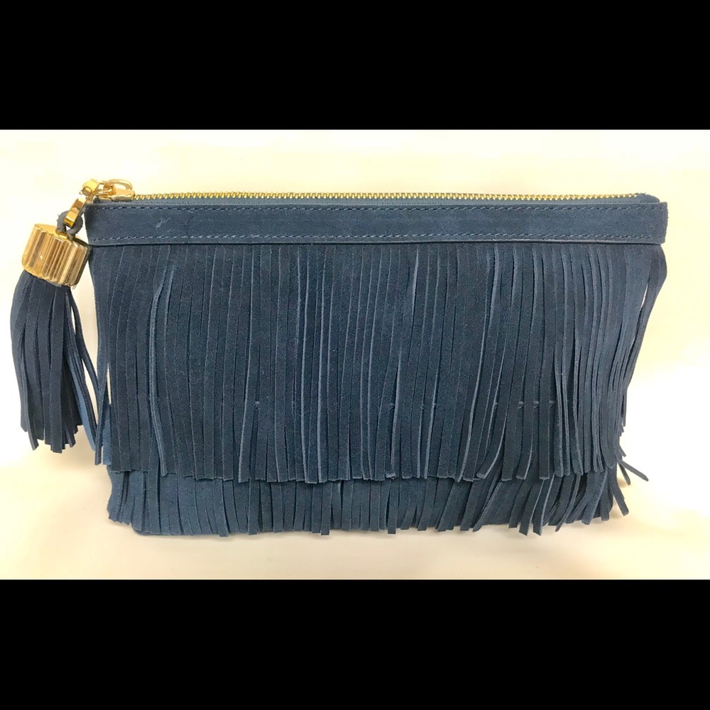 New India Hicks blue suede Dougall clutch.